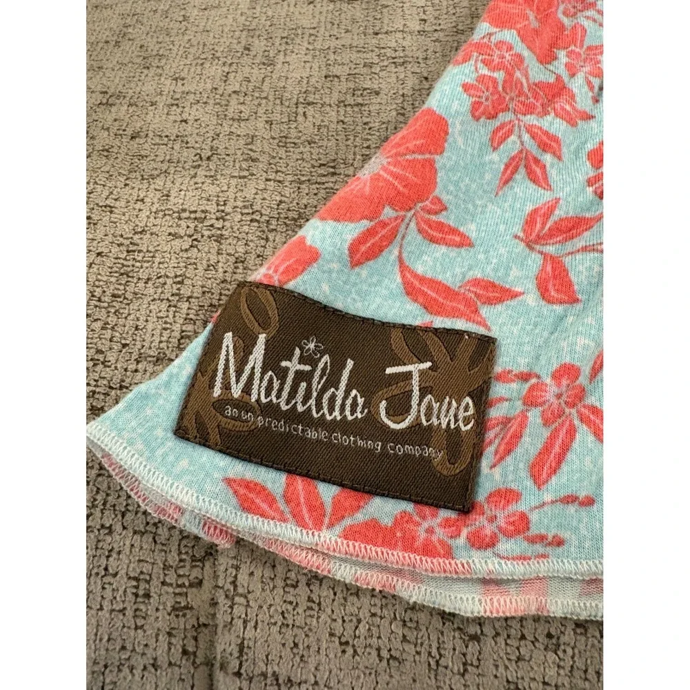 Matilda Jane Girls Coral Blue Floral Ruffle Dress Size 2 Sleeveless Knit Smocked